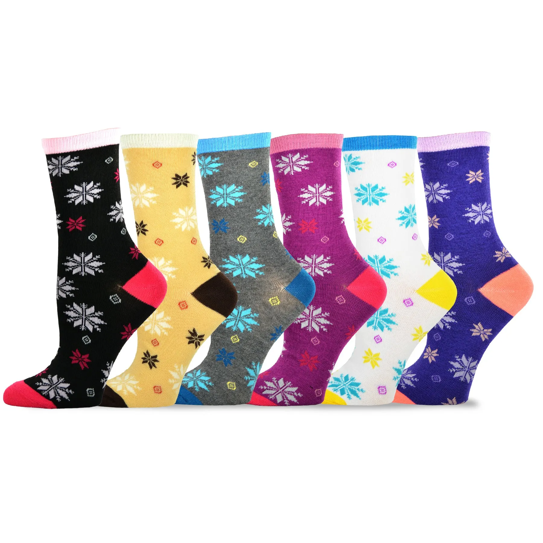 TeeHee Socks Women's Casual Polyester Crew Snowflake 6-Pack (11636)